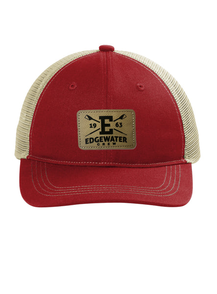 Edgewater Crew Engraved Leather Patch Unstructured Snapback Trucker Cap