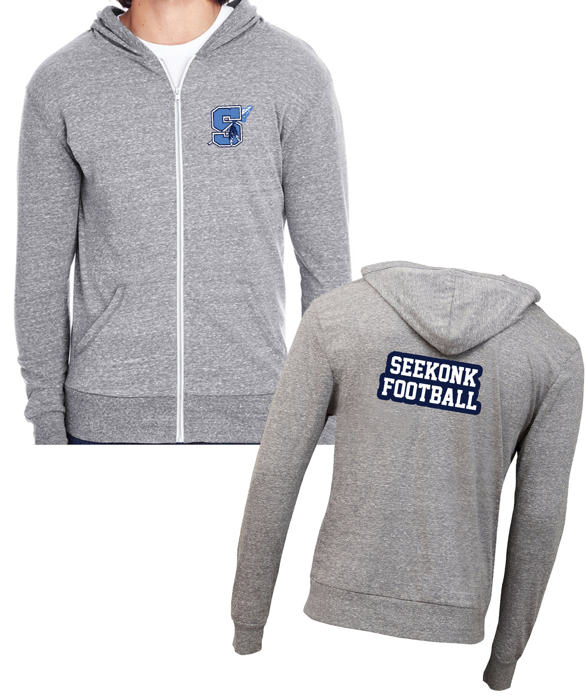 Seekonk Football Triblend Full-Zip Lightweight Hoodie