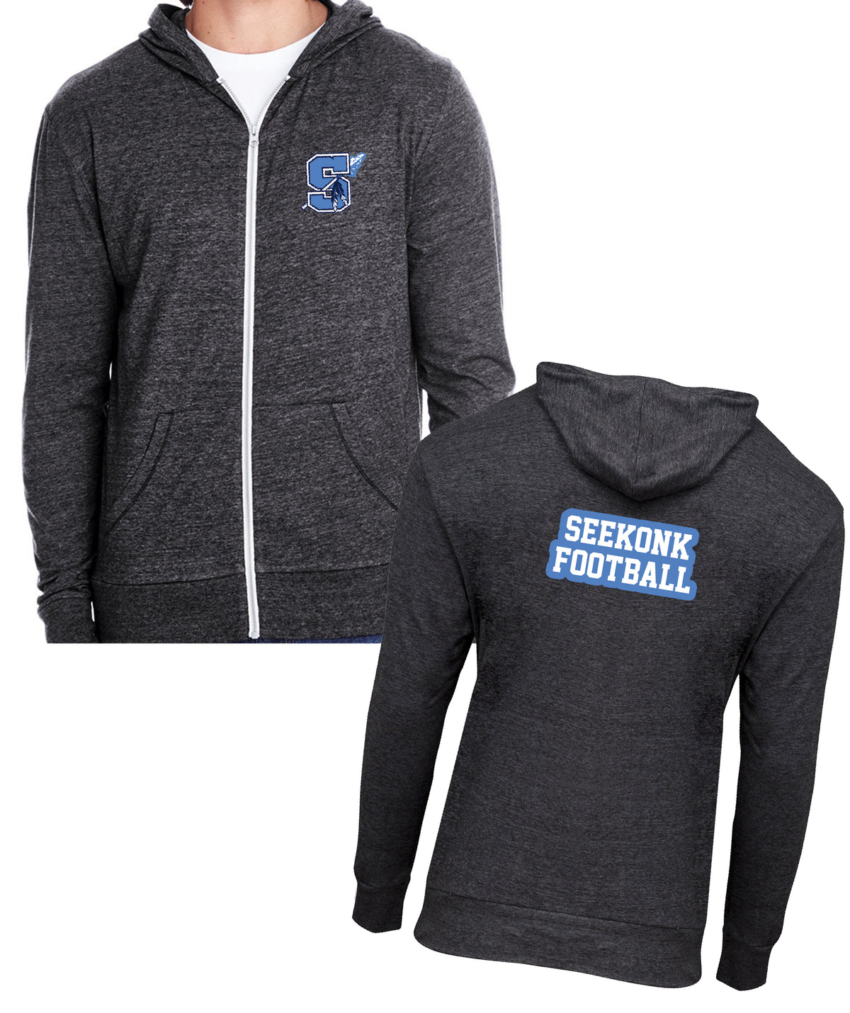 Seekonk Football Triblend Full-Zip Lightweight Hoodie