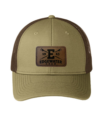 Edgewater Crew Engraved Leather Patch Snap Back Trucker Cap
