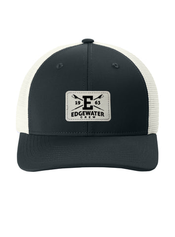Edgewater Crew Engraved Leather Patch Club Trucker Cap