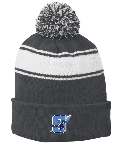 Seekonk Football Stripe Pom Pom Beanie
