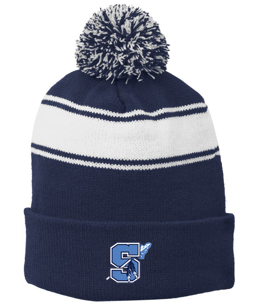 Seekonk Football Stripe Pom Pom Beanie