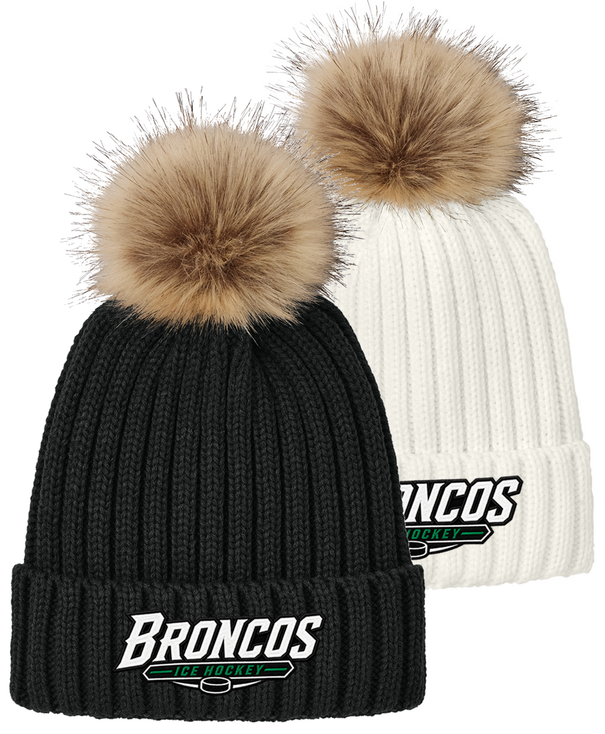 Broncos Ice Hockey Faux Fur Pom Beanie