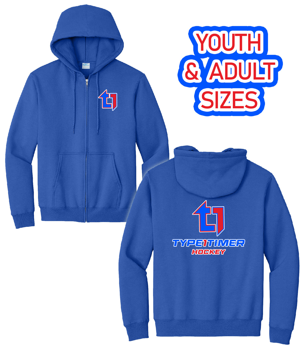 Type 1 Timer Hockey Essential Fleece Full-Zip Hooded Sweatshirt