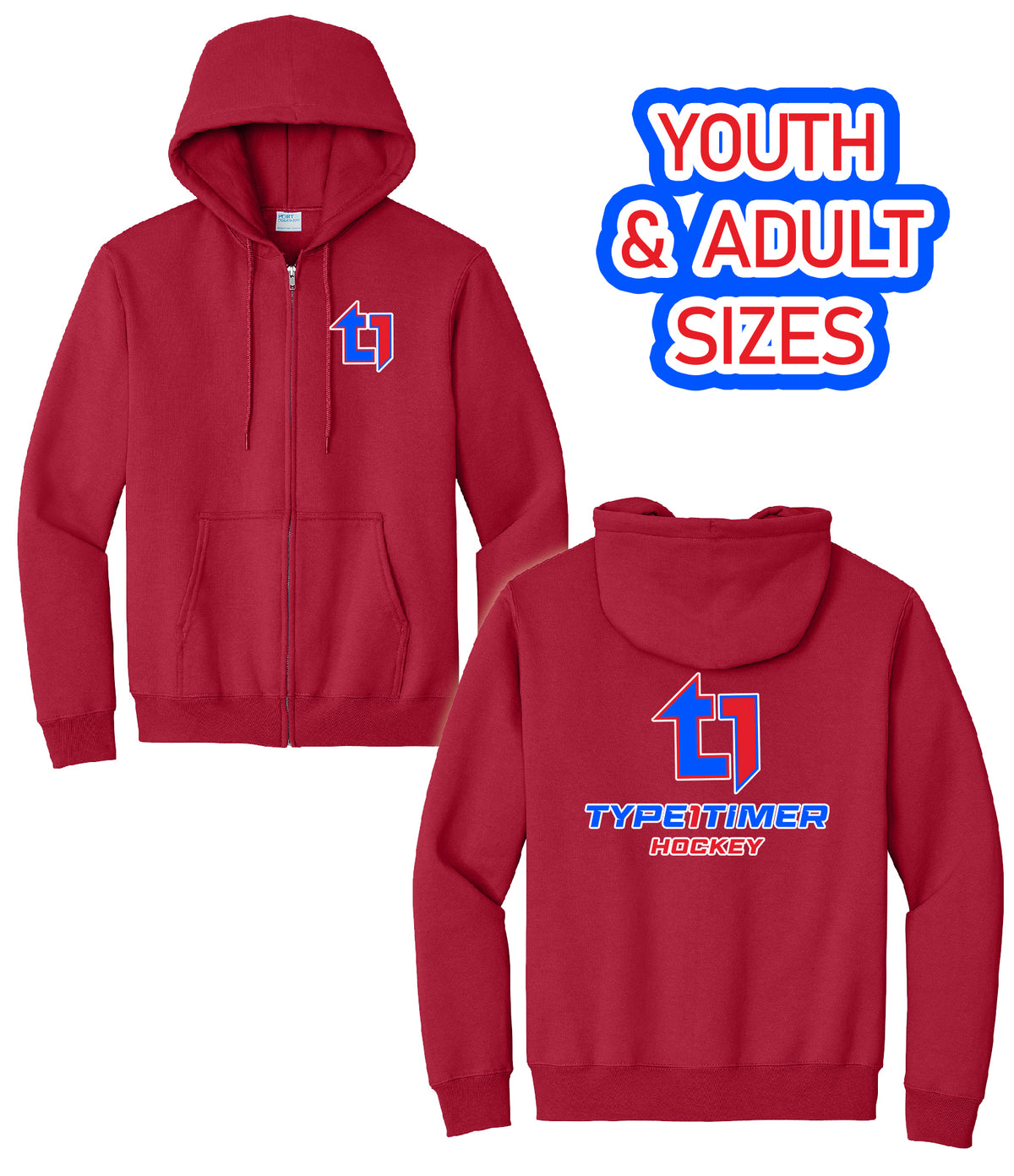 Type 1 Timer Hockey Essential Fleece Full-Zip Hooded Sweatshirt