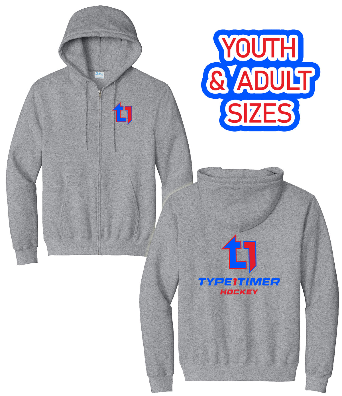 Type 1 Timer Hockey Essential Fleece Full-Zip Hooded Sweatshirt