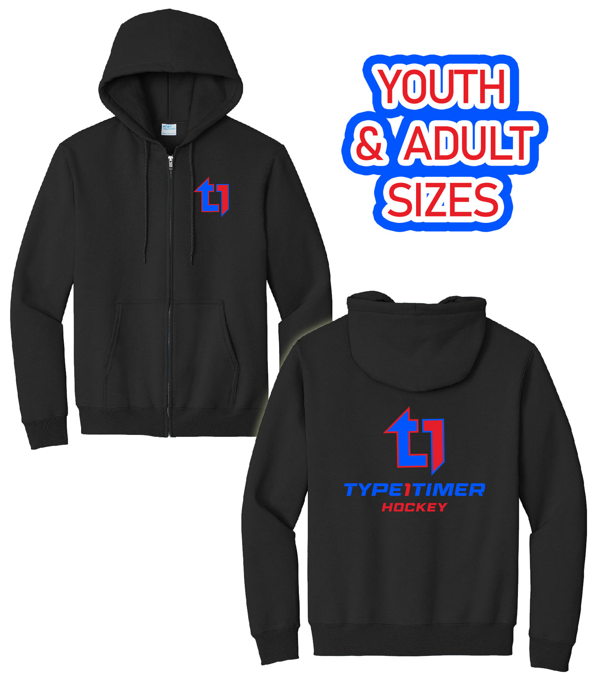 Type 1 Timer Hockey Essential Fleece Full-Zip Hooded Sweatshirt