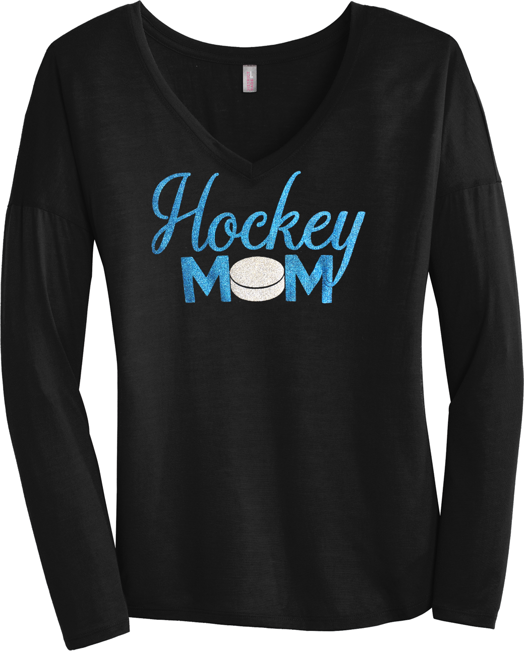 Hockey Mom Glitter Ladies Drapey Long Sleeve Tee