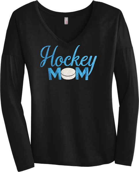 Hockey Mom Glitter Ladies Drapey Long Sleeve Tee