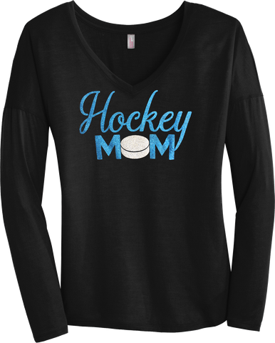 Hockey Mom Glitter Ladies Drapey Long Sleeve Tee