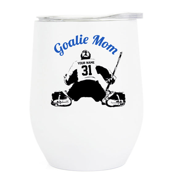 Goalie Mom Wine Tumbler with Name/# - Colors Customizable