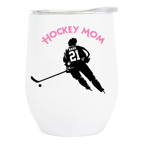 Hockey Mom Wine Tumbler with Name/# - Colors Customizable