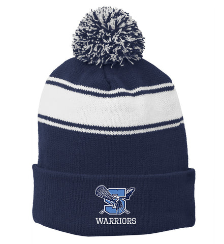 Warriors Lacrosse Stripe Pom Pom Beanie