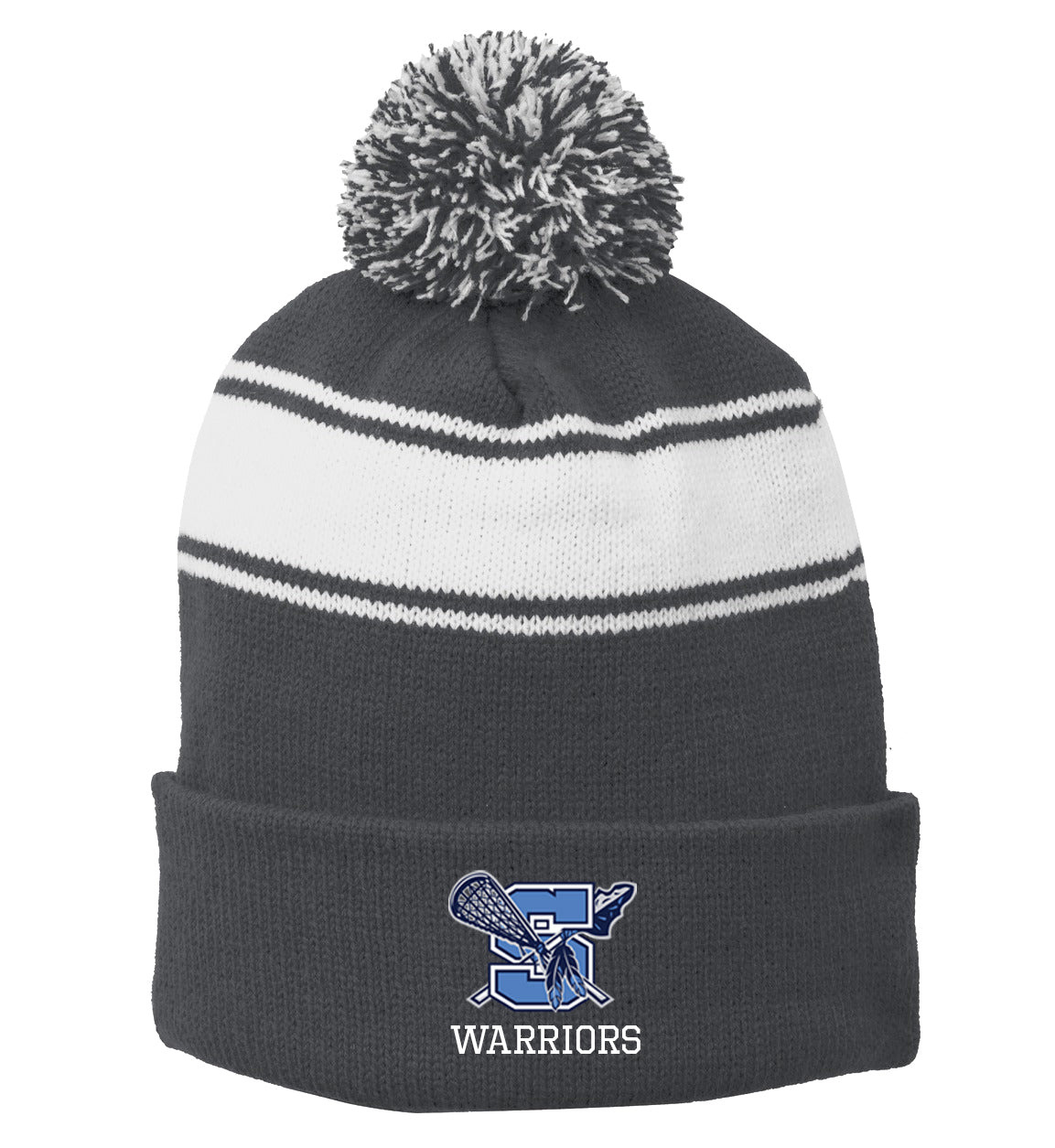 Warriors Lacrosse Stripe Pom Pom Beanie