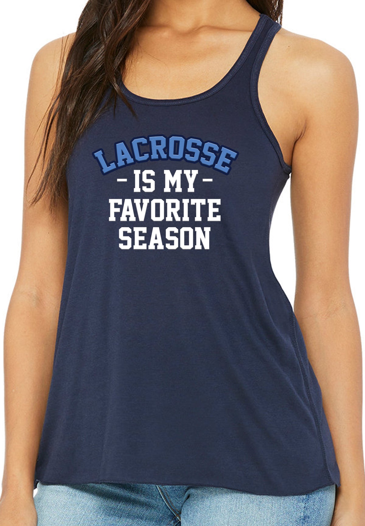 Warriors Lacrosse Is My Favorite Season Ladies Bella Flowy Racerback Tank